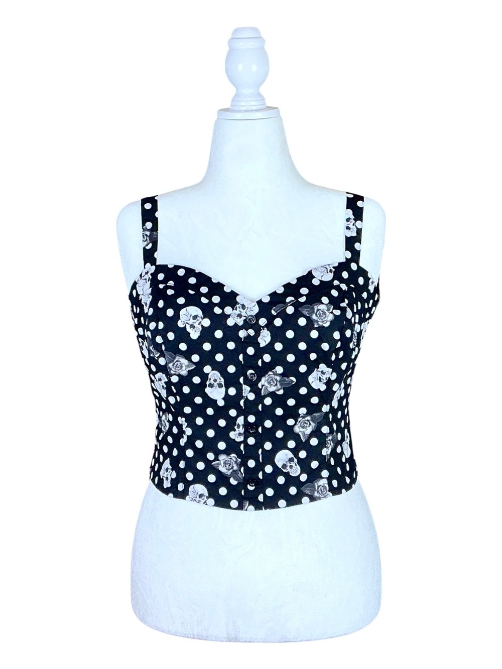 Hot Topic Goth Whimsigoth Punk Skull Rose Polka Dot Maximalist Crop Top XXL - Picture 2 of 8